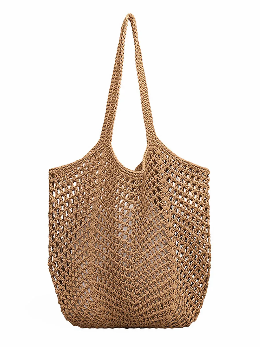 Women Summer Artsy Cutout Knitted Shoulder Bag