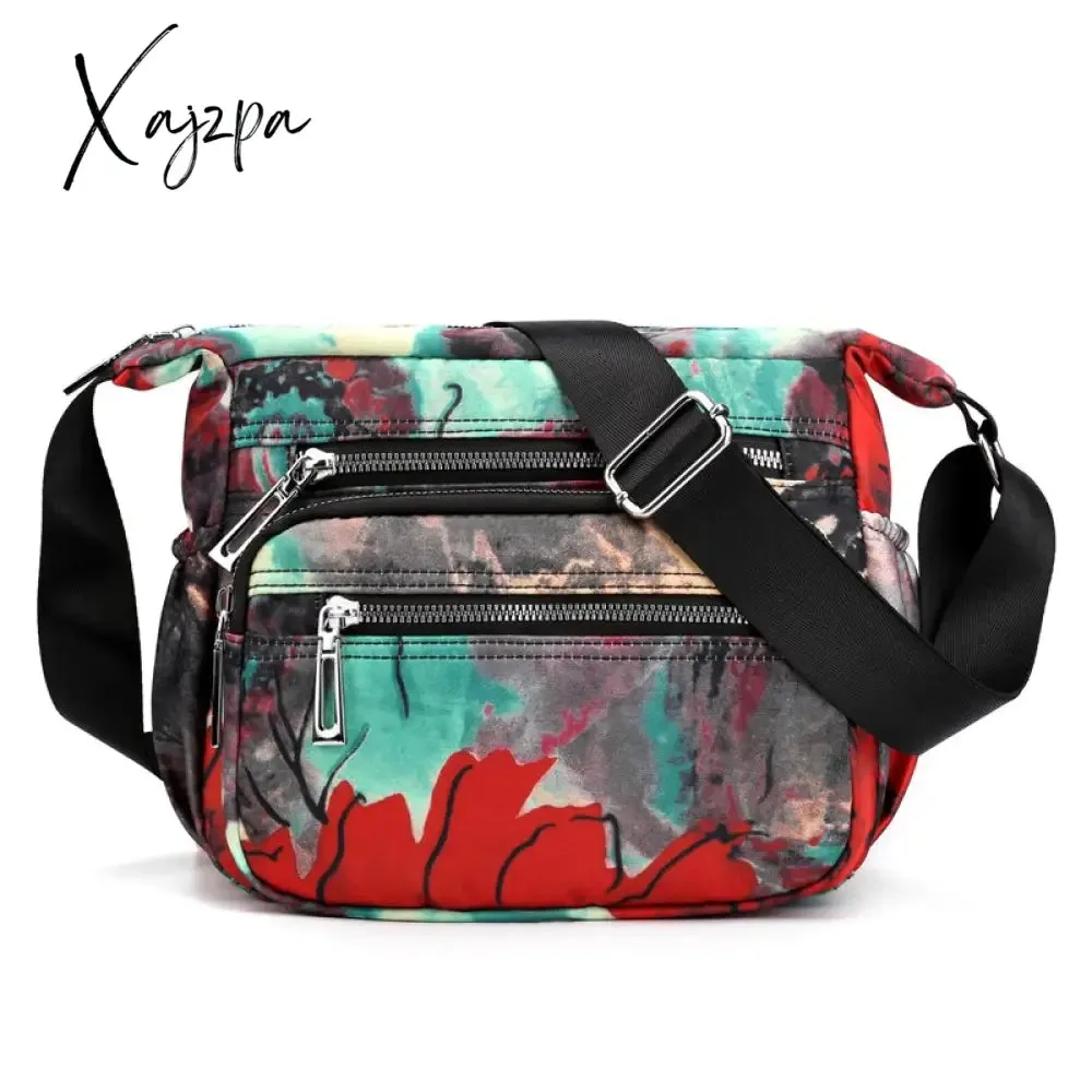 Xajzpa - Nylon Shoulder Bag For Women Waterproof Multi-pocket Zipper Messenger Bag Flower Travel Purses And Handbags Bolsa Feminina Sac