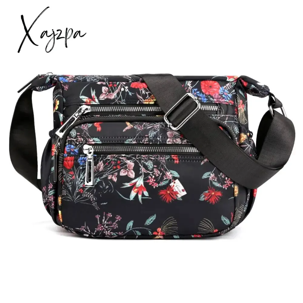 Xajzpa - Nylon Shoulder Bag For Women Waterproof Multi-pocket Zipper Messenger Bag Flower Travel Purses And Handbags Bolsa Feminina Sac