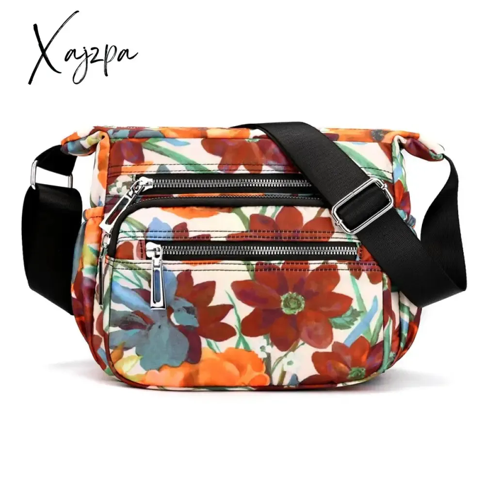 Xajzpa - Nylon Shoulder Bag For Women Waterproof Multi-pocket Zipper Messenger Bag Flower Travel Purses And Handbags Bolsa Feminina Sac