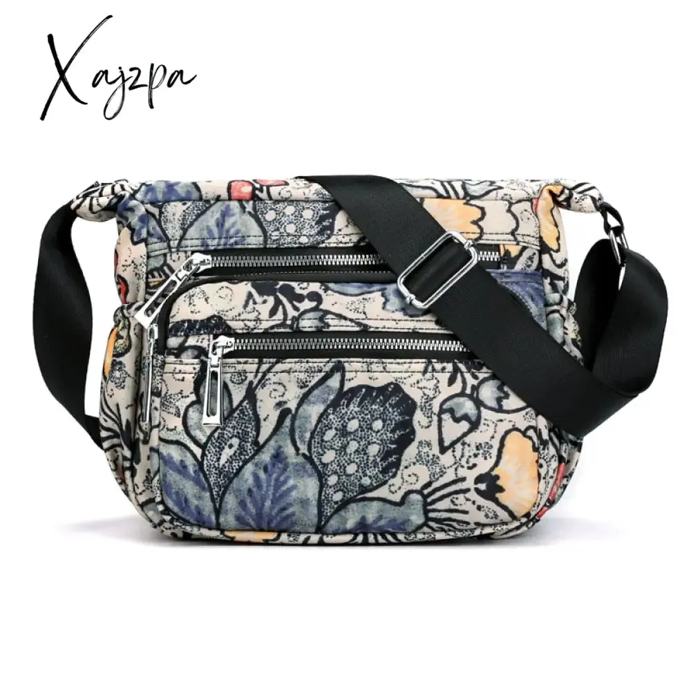 Xajzpa - Nylon Shoulder Bag For Women Waterproof Multi-pocket Zipper Messenger Bag Flower Travel Purses And Handbags Bolsa Feminina Sac